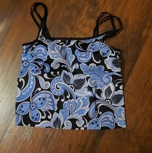 Blue Black Paisley Floral Swim Top